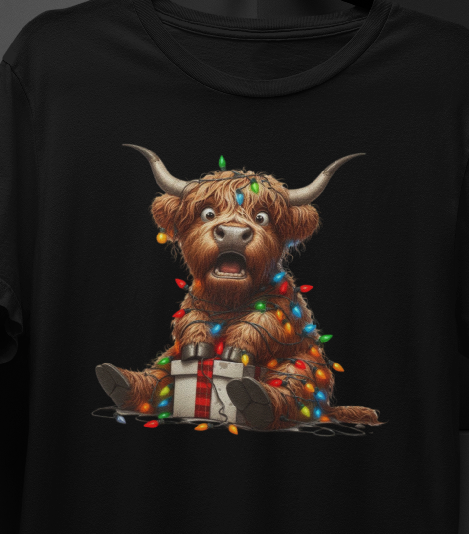 Highland Cow Christmas light package T-shirt
