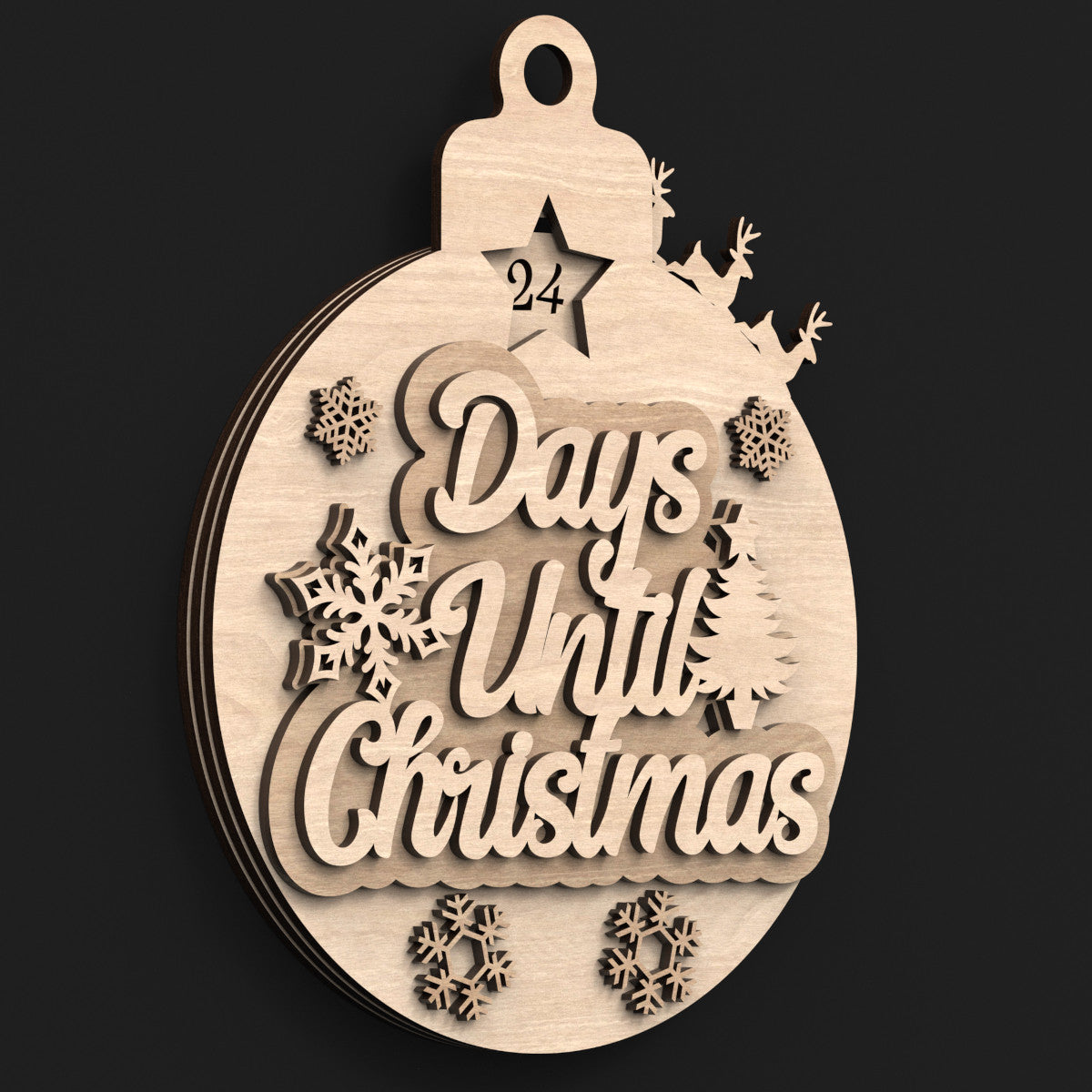 Christmas Advent Calendar Ornament, Days Until Christmas laser engraved Birch Hand assembled craft.