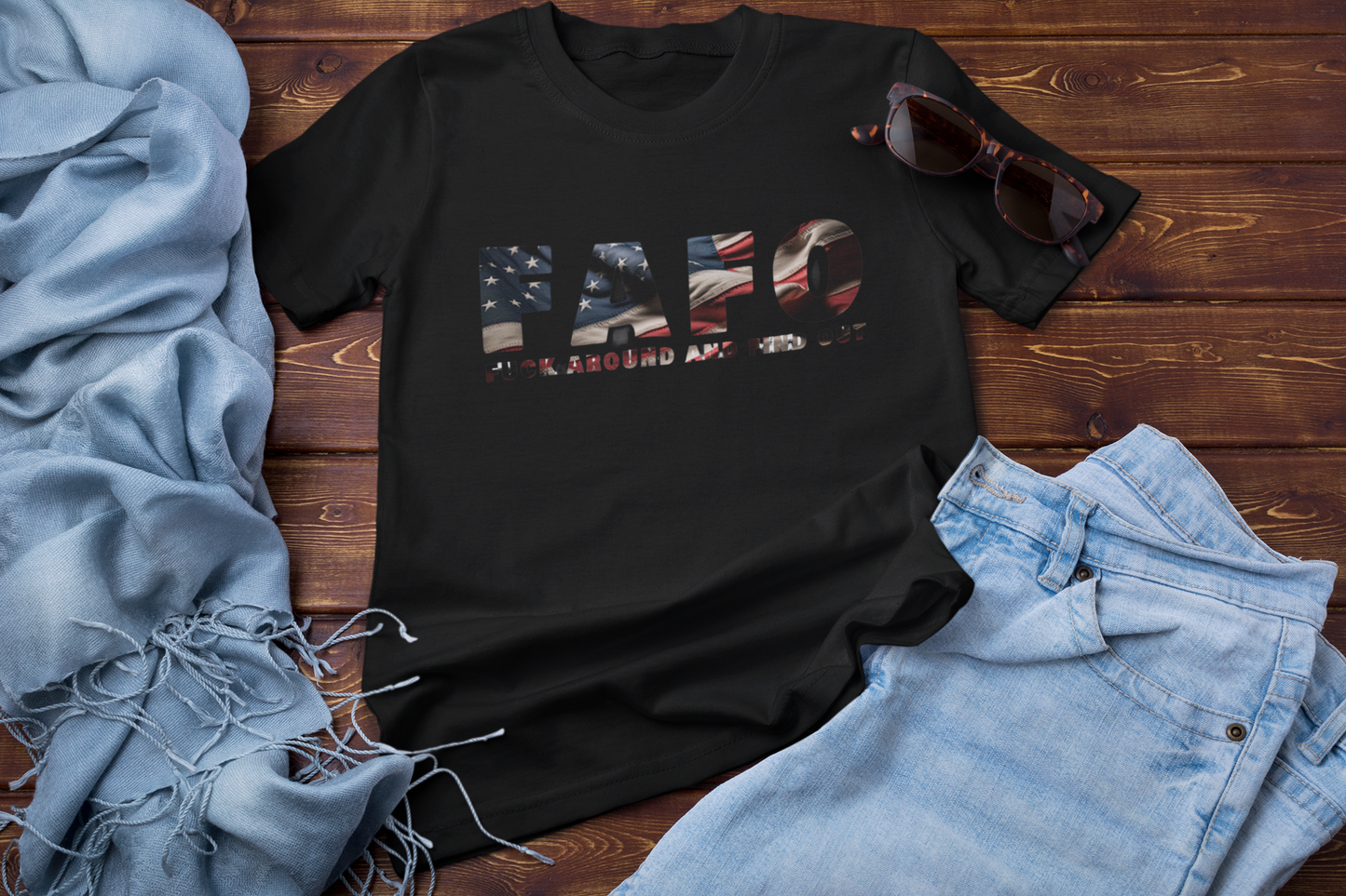 FAFO Cotton T-shirt with American Flag, Funny shirt, patriotic, don't mess with me, i mean business, conservative, right wing, protect yourself, Casual Black Grey