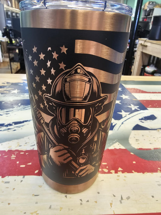 20 oz Patriotic Fire Fighter Tumbler with Magnetic slider