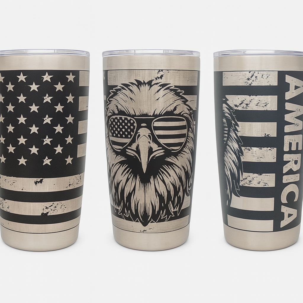 20 oz American Eagle Laser Engraved Cup w Magnetic Sliding lid