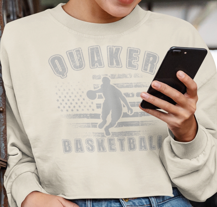 Quaker Basketball Patriotic Crop Top Crew Neck