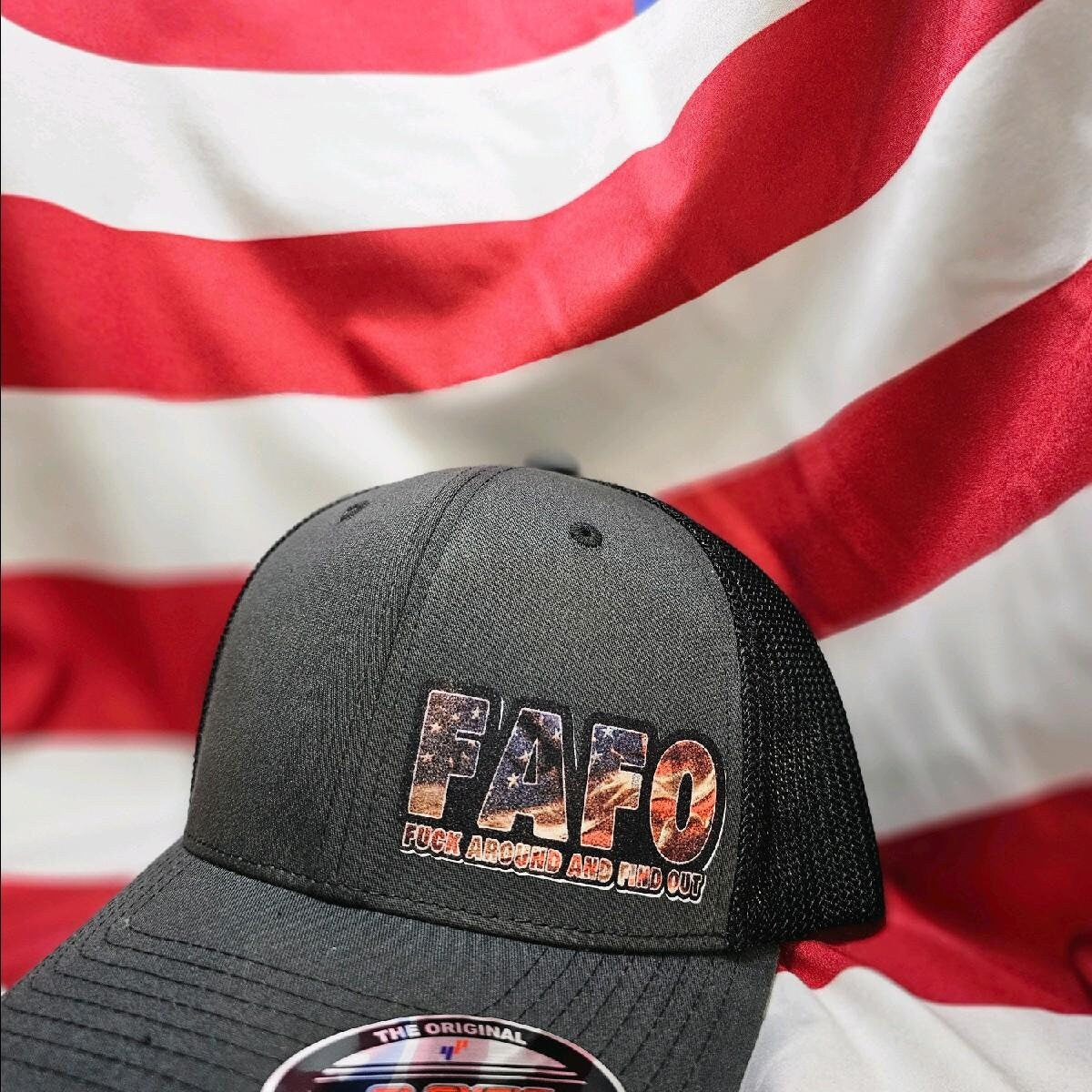 FAFO fitted,snapback, or strapback, Mesh Hat ,Colorful patch, American Flag